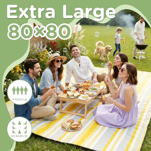 RYCHIC Waterproof Picnic Blanket Outdoor Camping Beach Mat Extra Large Foldable Car Essential Roadtrip Gadget Rv Accessori...