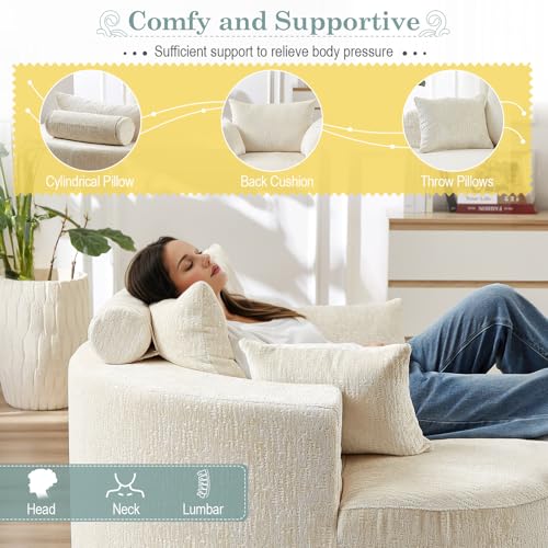 Oversized Round Chaise Longue Chair Indoor, Modern 55-inch Upholstered Chenille Deep Seat Circle Single Cloud Lounge Floor...