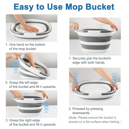 Collapsible Mop Bucket with Handle for Cleaning, 16L(4.2 Gallon) Silicone Square Mopping Bucket for Windows Cleaning or Ca...