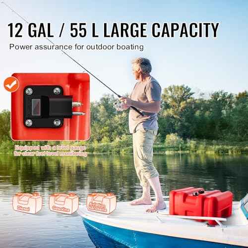 VEVOR Marine Tank, 14.53 Gallon/55L, Boat Tank with 9.8 ft Long Hose, Two-Way Vent Cap, High-Density Polyethylene, Leak-Proof, Visible Gauge, Easy to Carry, for Outboard Engine Fishing Boat Yacht