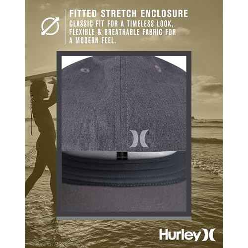Hurley Mens Baseball Cap - Lightweight H2O-DRI Breathable Moisture Wicking Curved Brim Fitted Hats for Men