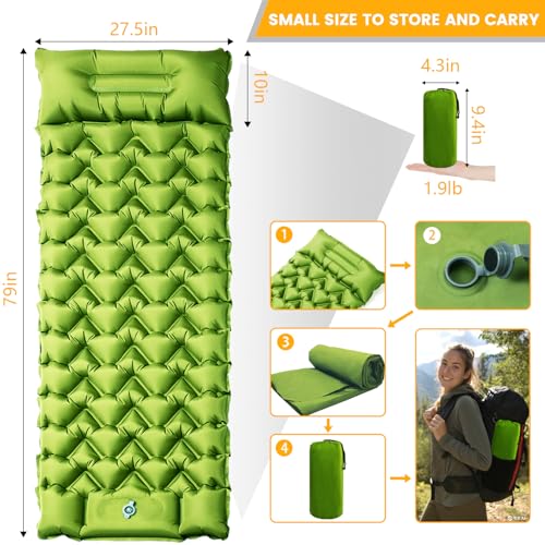 Oramoose Camping Sleeping Pad, Ultralight Camping Mat with Pillow Built-in Foot Pump, Inflatable Sleeping Pads Compact for...