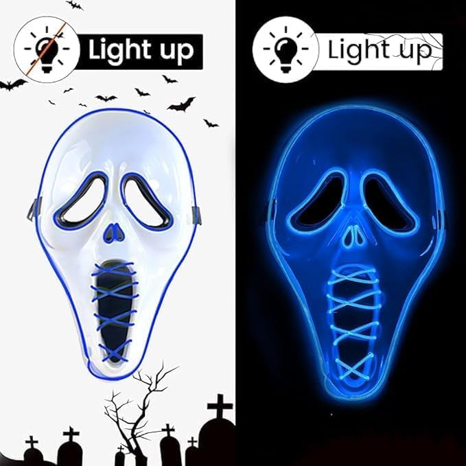 ROMINVIC Ghost Face Mask,Halloween LED Screm Mask Scary Skull Mask Horror Full Head Masque Decorations Costume Creepy Cosplay (Blue)