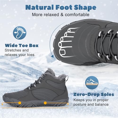 Hike Winter Footwear Barefoot Boots Mens Womens, Waterproof Winter Snow Boots, Warm Ankle Booties, Wide Toe Barefoot Hikin...
