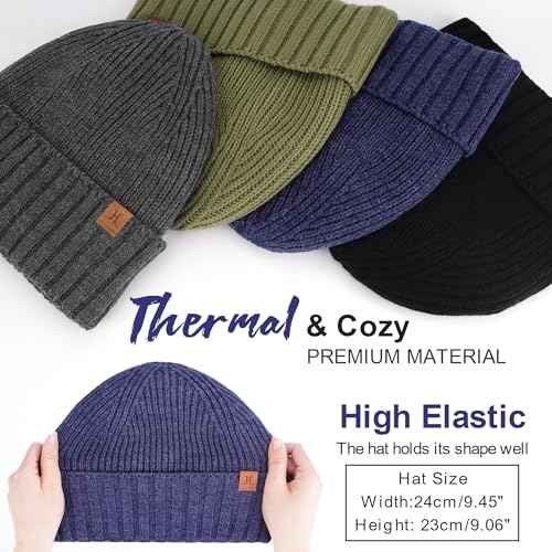 FZ FANTASTIC ZONE Mens Winter Beanie Hats for Men Warm Ribbed Knit Hat Ski Snow Skull Caps with Fleece Lined Mens Gifts