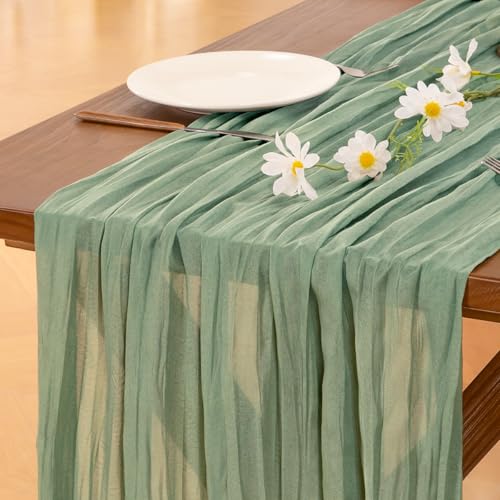 Socomi Sage Green Cheesecloth Table Runner Spring Easter Boho Rustic Farmhouse Gauze 120 inch 10FT Cheese Cloth Runner for...