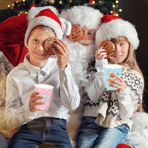 JarThenaAMCS 120Pcs Christmas Gingerbread Paper Cups 9oz Disposable Drinking Cups Pink Blue Nutcracker Candy Cane Holiday ...