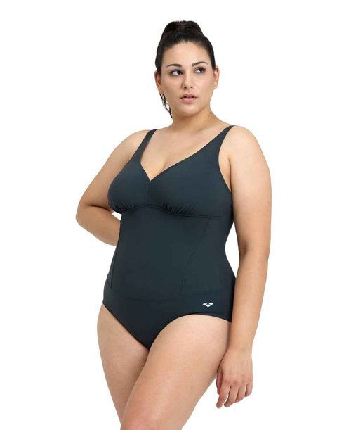 ARENA Bodylift Women's Maura C-Cup Plus Size One Piece Shaping Swimsuit U Back Tummy Control Bathing Suit, Night Gray, 16W-18W