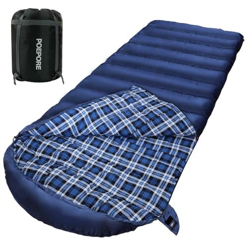 POEPORE 0 Degree Sleeping Bag 100% Cotton Flannel XXL Cold Weather Winter Oversized Sleeping Bag for Adults Camping Zero D...