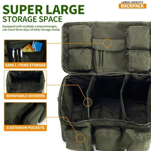 3 In 1 Military Duffel Bag 50L Gym Bag for Men Convertible Weekender Backpack for Sports Travel Basketball
