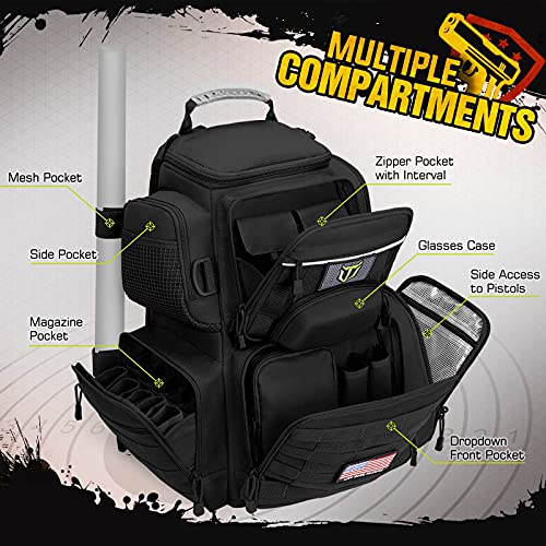 TIDEWE Tactical Range Backpack with Removable Divider, Handgun Backpack with 4 Pistol Case, Range Bag with Hard Glasses Case