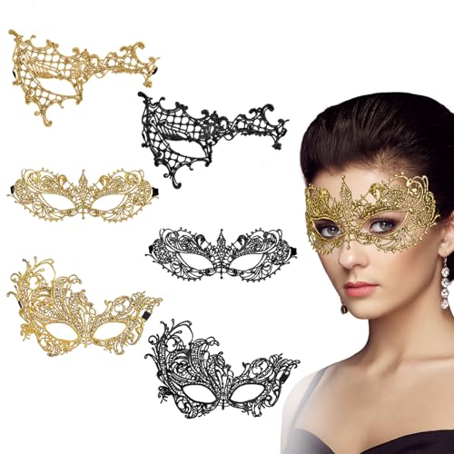 Qianyu 6 Pcs Masquerade Mask for Women Venetian Mysterious Disguise Lace Eye Mask Classic Style Fun Lace Mask Suitable for...
