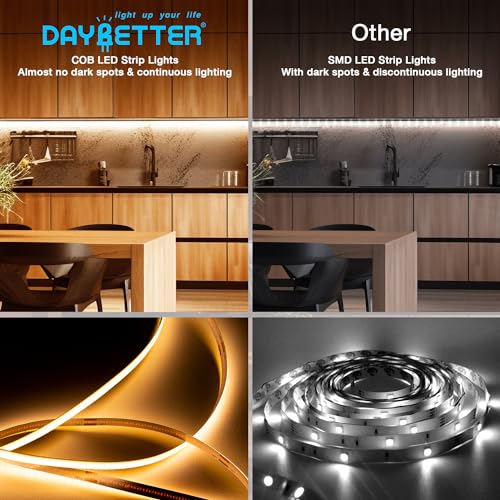 DAYBETTER COB LED Strip Lights, Tunable White(2700K-6500K) COB LED Lights with 3040 LEDs, 24V Adapter, RF Remote, Dimmable...
