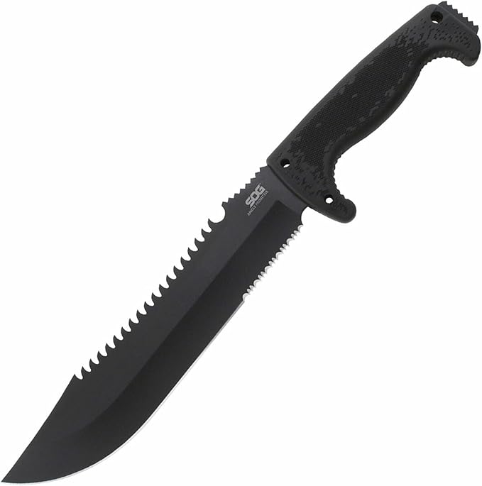 SOG Jungle Primitive Fixed Blade- Field and Camping Tactical Machete with Sheath for Clearing Brush, Full Tang Survival Kn...