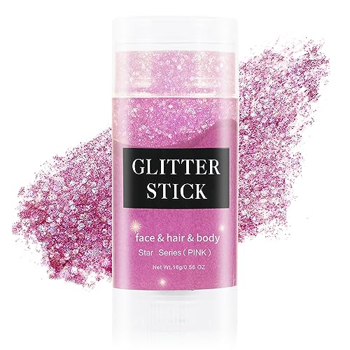 MEICOLY Pink Body Glitter Stick,Pink Face Glitter Sparkly Hair Glitter,Pink Accessories for Spirit Week,Singer Concerts Lo...