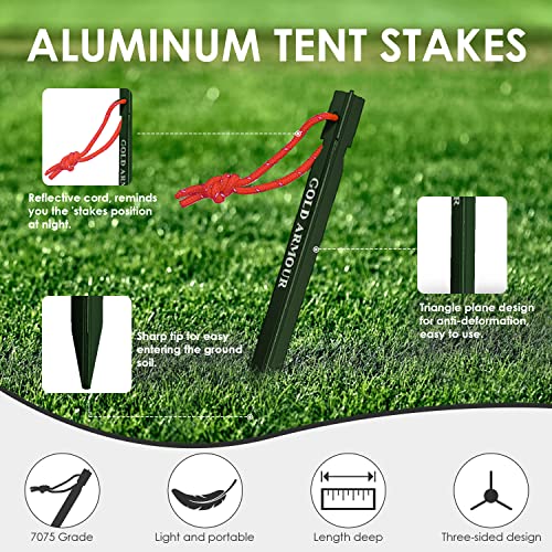 Gold Armour Tent Stakes - 12 Pack Heavy Duty, Lightweight, Camping Stakes Pegs for Outdoor Tent and Tarp, Essential Campin...