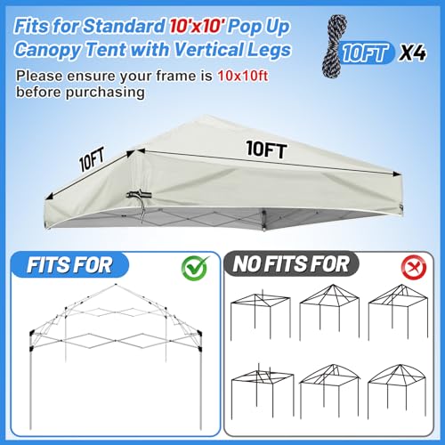 10x10 Adjustable Pop Up Canopy Replacement Top - Heavy Duty Canopy Tent Cover, with Waterproof Silver Coated, for Outdoor ...