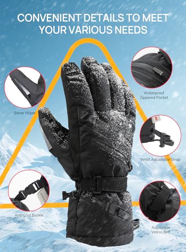 TRENDOUX Winter Ski Snow Gloves : 100% Waterproof 3M Thinsulate -40°F Cold Weather Windproof Warm Lined Gloves for Men Wom...