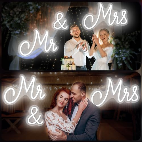 Kittmip Mr and Mrs Neon Sign for Wedding 36.81 x 10.24 Inch Neon Light LED Backdrop Wall Decor USB Wedding Reception Decor...