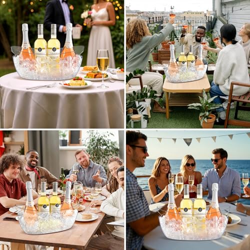 Ice Buckets for Parties 2 Packs,Ice Bucket with Scoops&Metal Wine Bottle Opener,Large Acrylic Ice Champagne Buckets Tub fo...