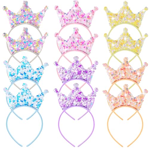 Juexica 12 Pack Princess Party Favors Princess Crowns Headband Decorations Glitter Sequin Headband for Birthday Proms Gift...