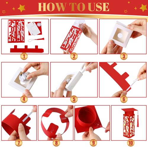 Tellingyou 9 Pcs Graduation Table Centerpieces Boxes 2026 Graduation Lantern Boxes with LED Light Small Cap Table Decorati...