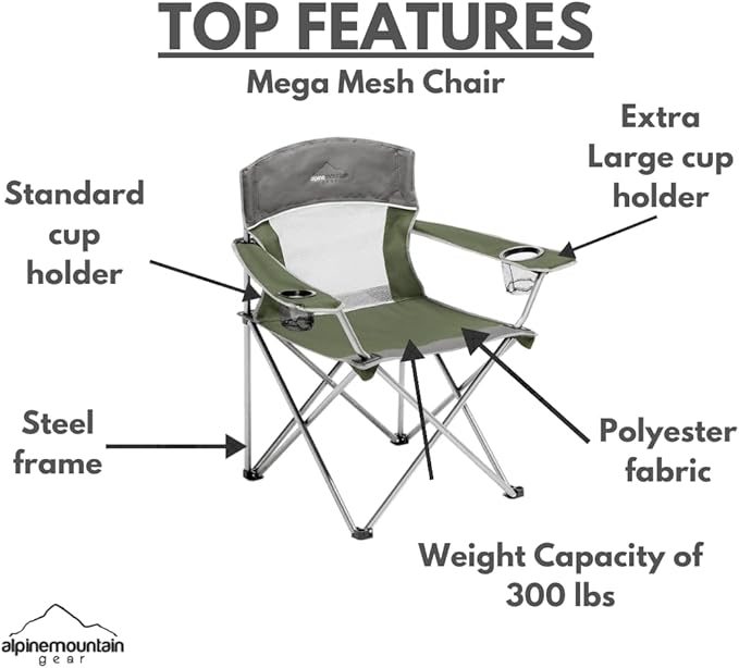 Alpine Mountain Gear Mega Mesh Outdoor Chair for Camping/Hiking/Backpacking by Caddis Sports