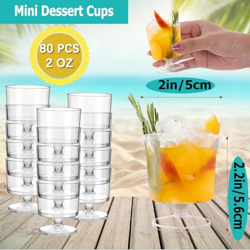 Loccmat 2 oz Mini Dessert Cups, 80 Pack Clear Plastic Wine Glasses, Disposable Dessert Shot Glasses for Party, Wedding, Bi...