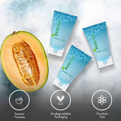 Ecorite Body Wash with Cucumber-Melon Fragrance, Travel Size Hotel Amenities Biodegradable/Recyclable Tube, 1 fl oz/30 ml, Pack of 288