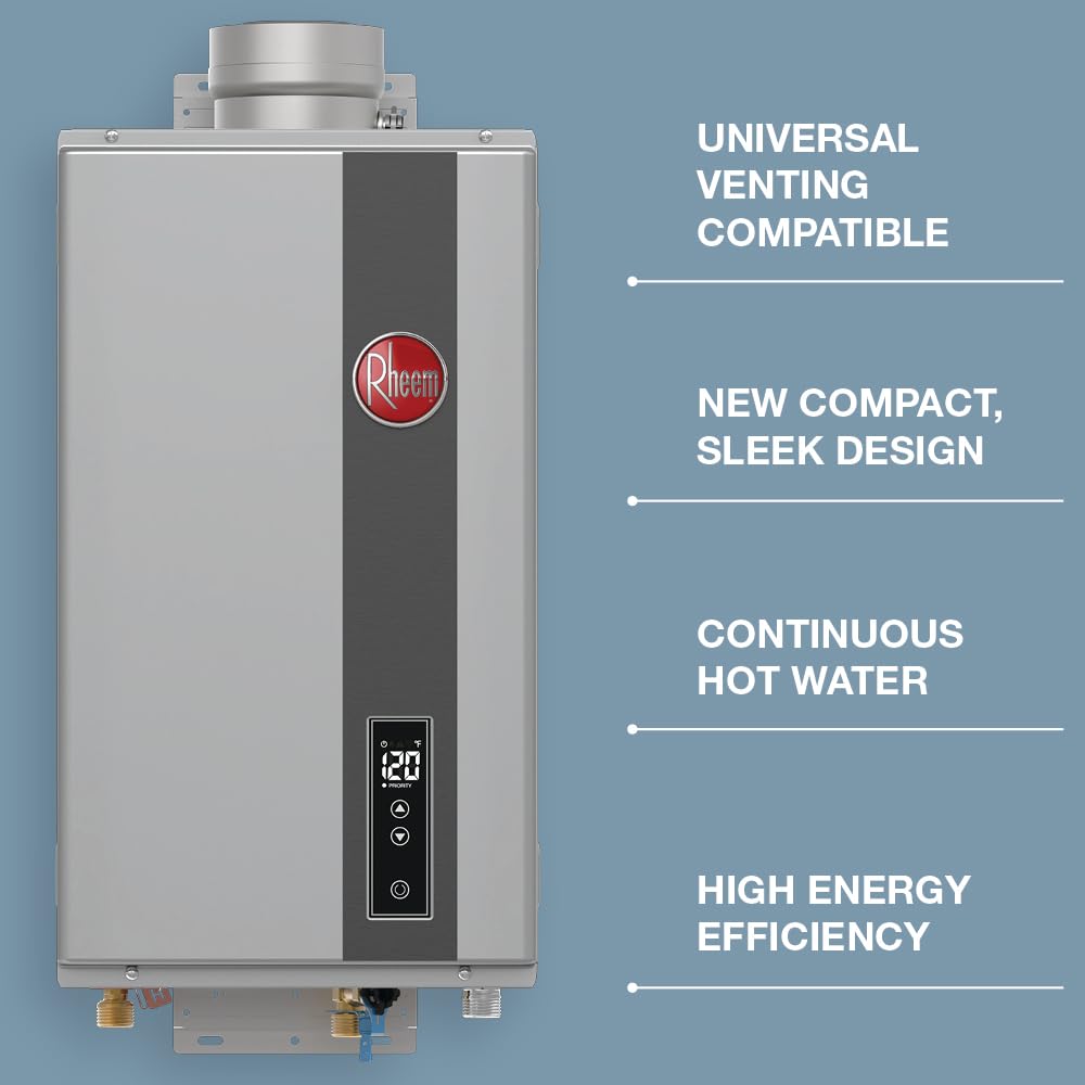 Rheem RTG-84DVLN-3 High Efficiency Non-Condensing Indoor Tankless Natural Gas Water Heater 8.4 GPM, 180,000 BTUs