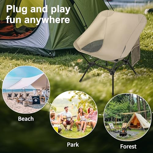 Lightweight Camping Chairs with Adjustable Height, Portable Camping Chairs for Adults with Carry Bag and Side Pockets, Fol...