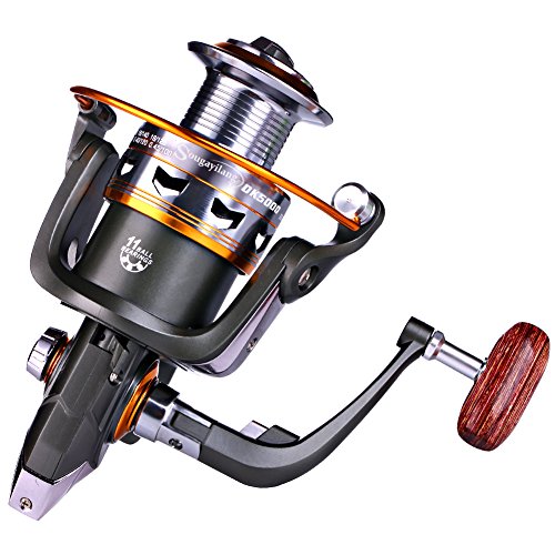 Sougayilang Spinning Fishing Reels with Left/Right Interchangeable Collapsible Wood Handle Powerful Metal Body 5.2:1/5.1:1...