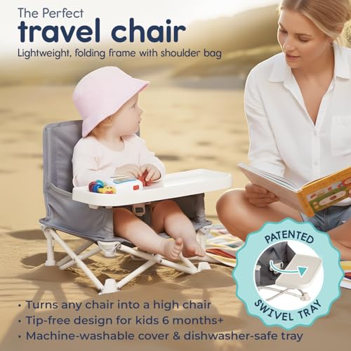 Hiccapop OmniBoost Travel Booster Seat with Tray for Baby, Dining Table, Camping, Beach, Grandma’s | Folding Portable Tip-...