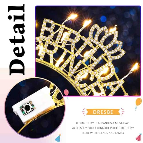 DRESBE Light Up Birthday Tiara LED Princess Crown Headband Glow Party Hair Accessories for Women (Gold)