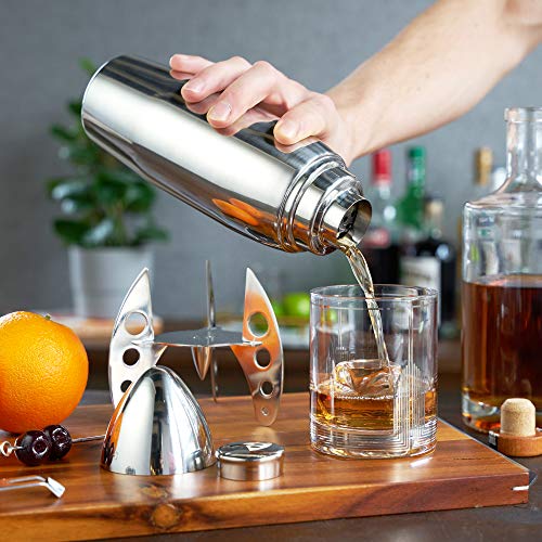 Viski Rocket Cocktail Shaker with Strainer Bar Set for Cold Brew Cocktails, Margarita, Espresso Martini, Stainless Steel M...