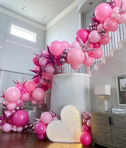 Bezente Pink Balloons Set,60pcs 12 inch Metallic Pearl Pink, Hot & Pastel Pink Latex Balloons Kit for Birthday,Wedding,Bab...
