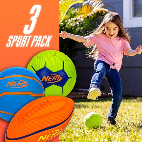 Nerf Mini Foam Sports Ball Set - Foam Football, Soccer Ball + Basketball Set Soft Foam Sports Set for Kids