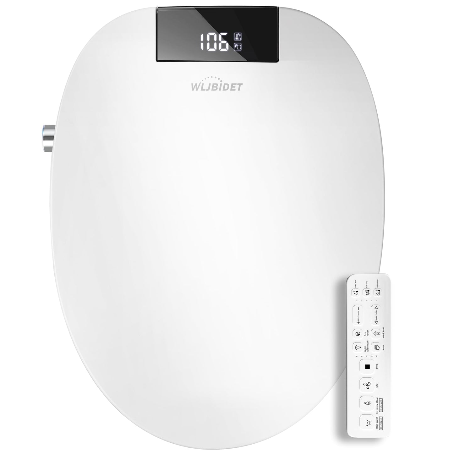 WLJBIDET Bidet Toilet Seat with Remote Control, Electronic Heated Bidet Seat with Adjustable Warm Water and Pressure, Warm Air Drying, Display Screen, Night Light, Slow Closed Toilet Lid, Elongated