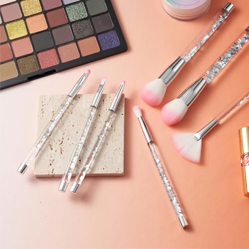 RAEEIKPHZ Travel Makeup Brush Set for Women,Grey White Transparent Unique Liquid Flows Handle with Fan Lip Eye Shadow Blen...