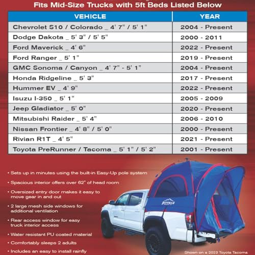 Pittman - Truck Bed Tent with EZ-UP Design - Truck Tent for Camping - Includes Rain Fly, Extra Wide Entry, Oversize Air Me...