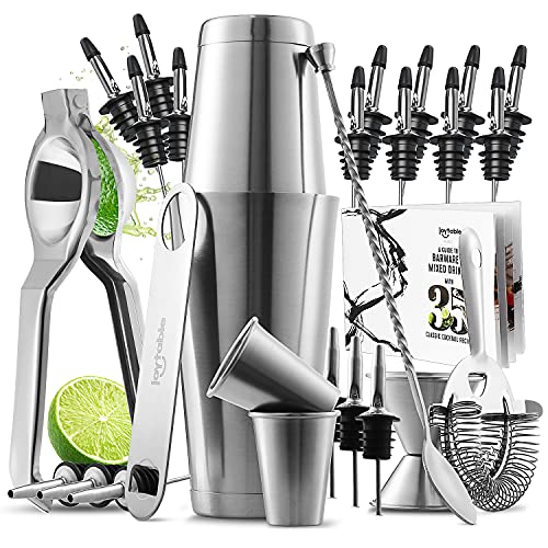 JoyTable Bar Set Cocktail Shaker Set, Stainless Steel Mixology Bartender Kit, 28PC Cocktail Kit, Silver Cocktail Set, Bar ...