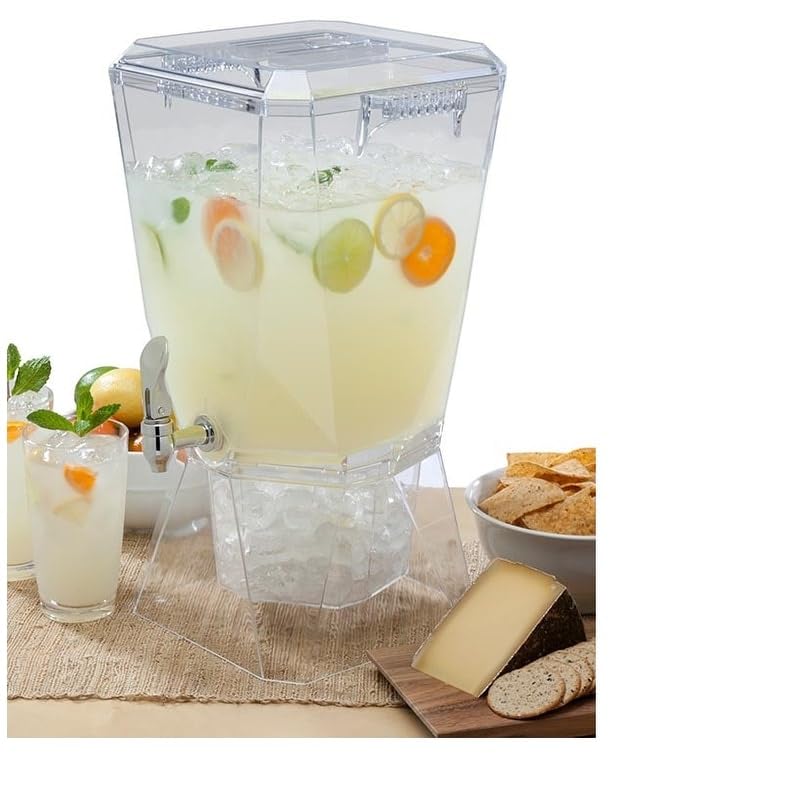 CreativeWare Crown Beverage Dispenser with Base and Name Clip, 3.5 gallon, Clear