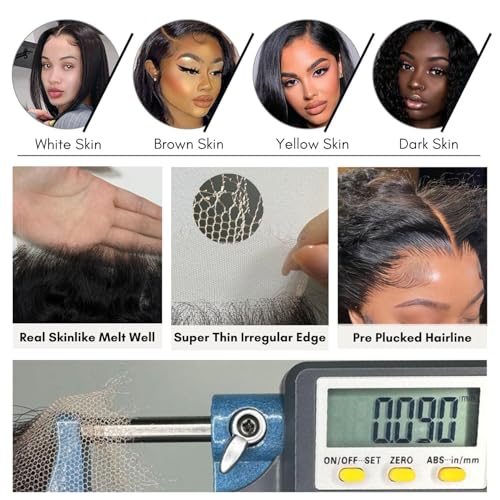 Water Wave Skinlike Real HD Lace 6x6 Closure Only Human Hair, 0.09mm Ultra-thin Invisible Swiss Curly HD Lace Deep Part Closure Pre Plucked 12A Virgin Wet n Wavy Single Knot Natural Black 14Inch