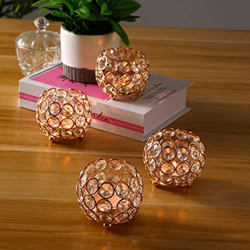 VINCIGANT Gold Crystal Votive Candle Holders for Table Tenterpiece,Small Bowl/Ball Tealight Candle Lantern for Thanksgivin...