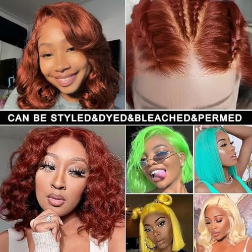 16 Inch Reddish Brown Bob Wigs Human Hair 13X4 Straight HD Transparent #33 Reddish Brown Bob Lace Front Wigs Human Hair Wear and Go Glueless Wig Pre Plucked Colored Hd Lace Frontal Wig for Black Women