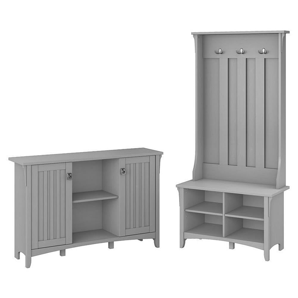 Bush Furniture Salinas Entryway Storage Set with Hall Tree, Shoe Bench and Accent Cabinet in Cape Cod Gray