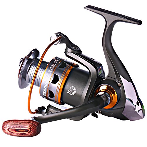 Sougayilang Spinning Fishing Reels with Left/Right Interchangeable Collapsible Wood Handle Powerful Metal Body 5.2:1/5.1:1...