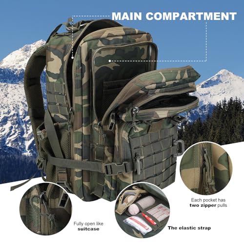 Hannibal Tactical 45L MOLLE Assault Backpack, Tactical Backpack Military Army Camping Rucksack with Bottle Holder, 3-Day P...