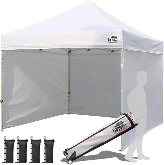 Eurmax USA 10'x10' Pop-up Canopy Tent Commercial Instant Canopies with 4 Removable Zipper End Side Walls and Roller Bag, B...