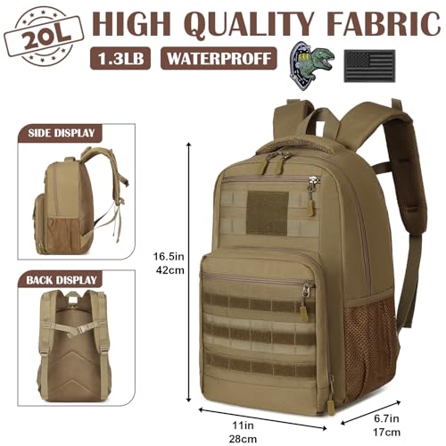 SunForMorning Kids Tactical Backpack Army Molle Bookbag Military Boys Backpack for School, Outdoor, Camping, Brown